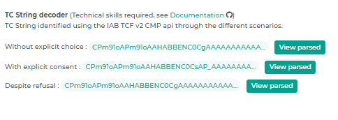 The decoded version of the Consent String is available on the homepage 