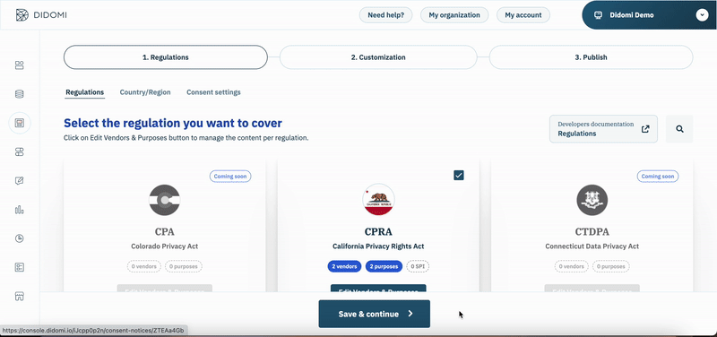 Customize the language of your consent notice